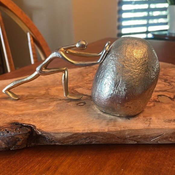 Sisyphus Sculpture, Man Pushing Boulder Bookend - Picture 2 of 8